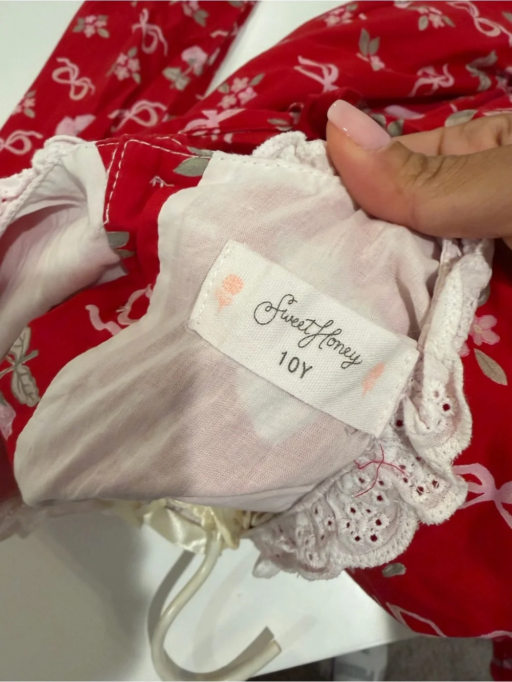 Girls' SweetHoney Red Long-Sleeve Strawberry Dress Set with Shorts Size 10 EUC